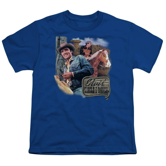 Trevco ELV110-YT-2 Elvis Presley & Ranch Youth 18-1 Short Sleeve T-Shirt, Royal Blue - Medium