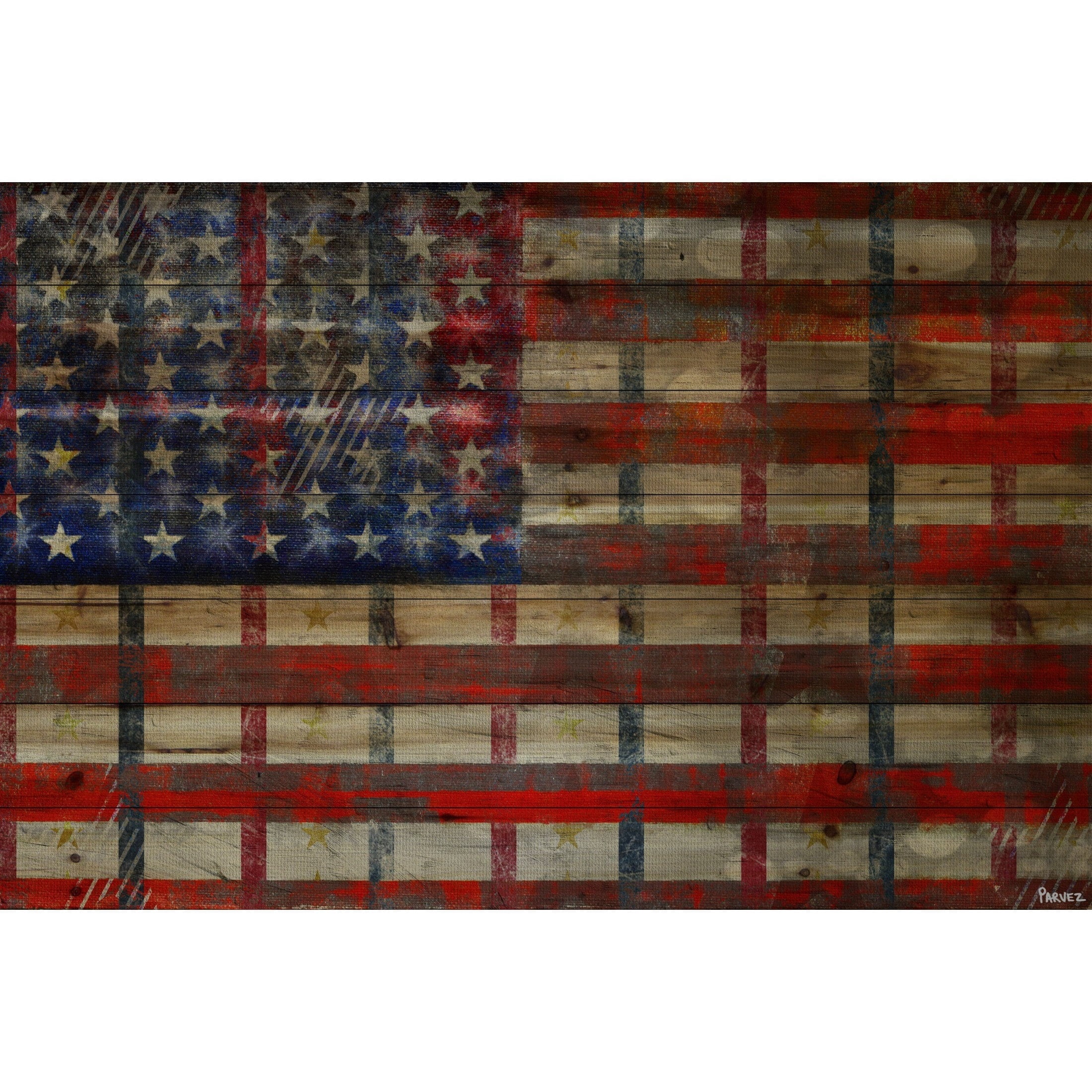 Parvez Michel Inc Parvez Taj - "Striped Flag" Print on Natural Pine Wood