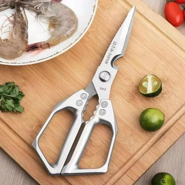 Tijeras de cocina multiusos de acero inoxidable, tijeras para aves de corral de alta resistencia (aptas para huesos, carne, pollo, pescado, pavo, verduras), aptas para lavavajillas (plateadas).