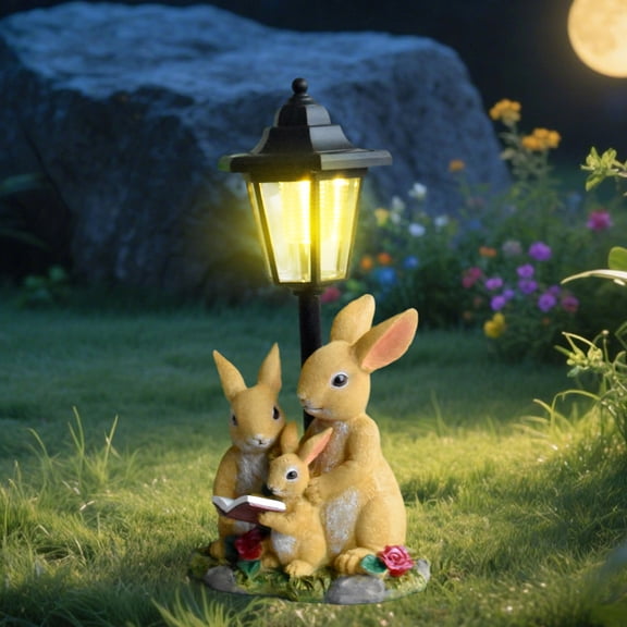 Solar Garden Bunny Statue with LED Light, Resin Outdoor Yard Decor for Pathways, Patio, Lawn, Balcony, Weatherproof Solar Powered Lamp