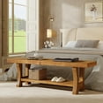 thumbnail image 2 of Fimind Solid Wood Entryway Bench, 55" End of Bed Bench, Indoor Dining Seat for Bedroom, Hallway, Living Room, Dining Room, Light Brown, 2 of 7