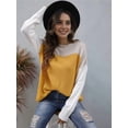 thumbnail image 4 of Women'S Oversized Colorblock Sweater - Crew Neck Rib-Knit Drop Shoulder Long Sleeve Pullover Top Yellow S, 4 of 8