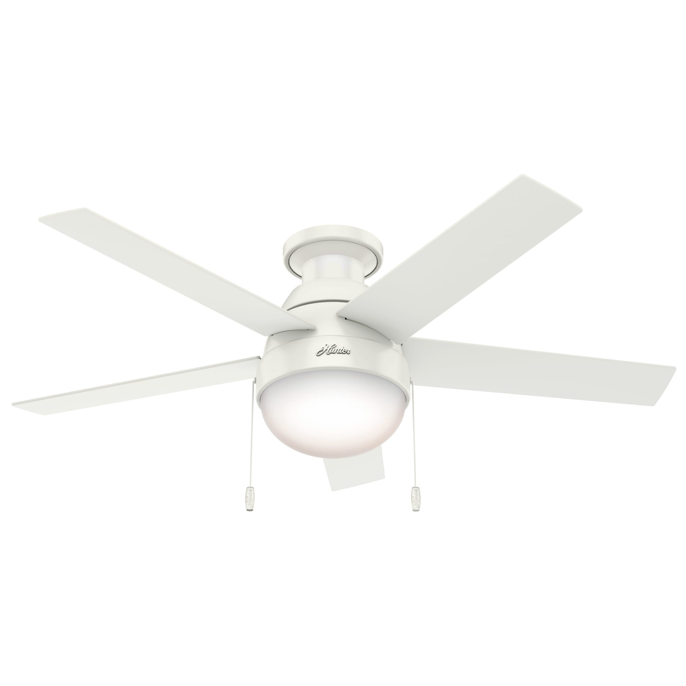 Hunter - Anslee Indoor Low Profile Ceiling Fan With Light, 46-inch, Fresh White, Modern-style, 3-speed WhisperWind Motor, 59269, for Living Rooms, Bedrooms