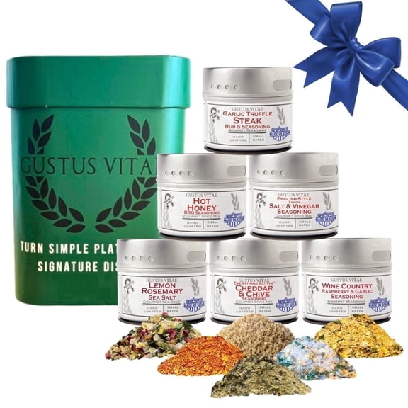 Gourmet Culinary Favorites | Gift Packaged Seasoning Collection | Set of 6 Spices | Gustus Vitae