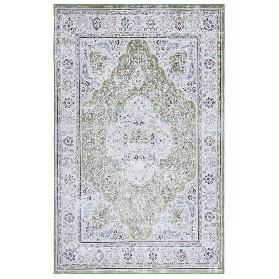 SAFAVIEH Tucson Natalie Traditional Machine Washable Area Rug, 5' x 8', Green/Beige