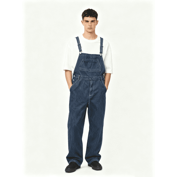 2026 New Men’s Denim Bib Overalls, Retro Workwear Loose Straight Leg, Multi-Pocket Adjustable Straps, Durable Casual Streetwear Denim Jumpsuit, Standard Sizes 30-40