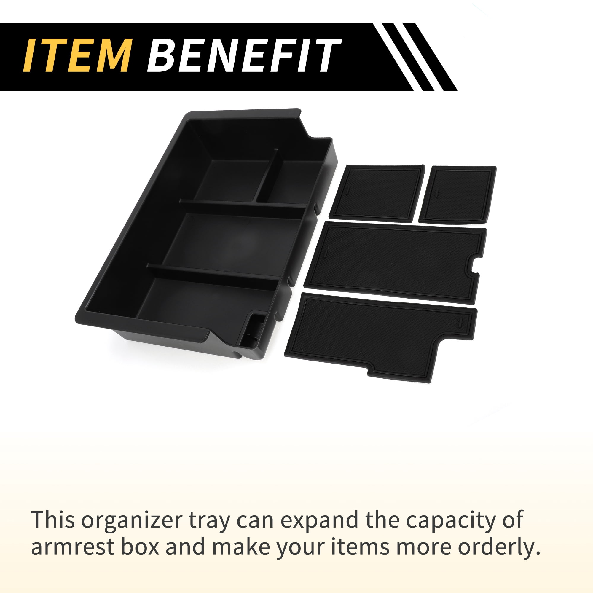Unique Bargains Full Center Console Organizer Tray for Chevy Silverado for GMC Sierra 2500 3500 HD Yukon 2015-2019 Armrest Storage Box Insert Tray Full Console w/Bucket Seats ONLY Plastic Black