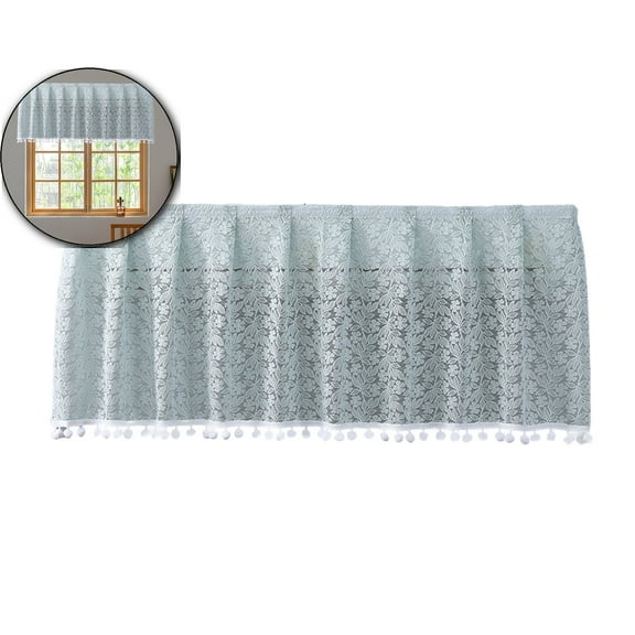 Linen Farmhouse Kitchen Curtains, Valances for Windows with Linen and Lace, Rustic Curtains for Bathroom Window, Kitchen, Cafe Curtain, 40" x 15", Green