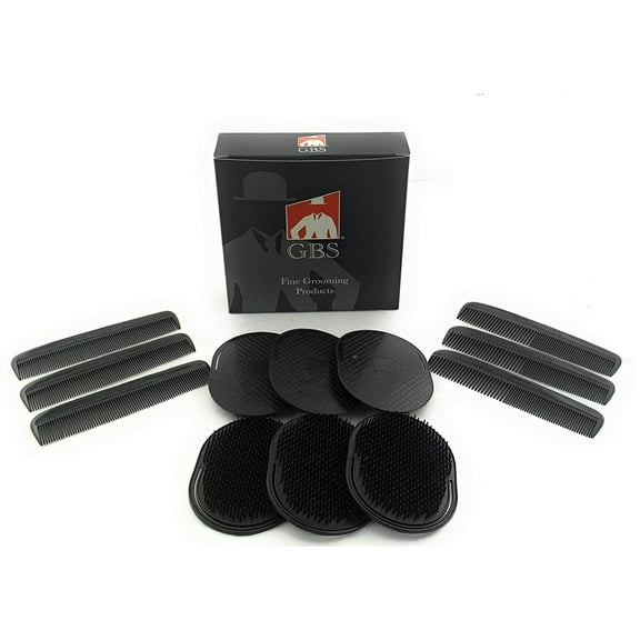 G.B.S 12pcs Black Course and All Fine Pocket Combs with Palm Brush Hairbrushes Beard Shower Shampoo Brushes Travel Friendly Head Scrubber Handy Fine Tooth Pocket Comb Scalp Massage Brush