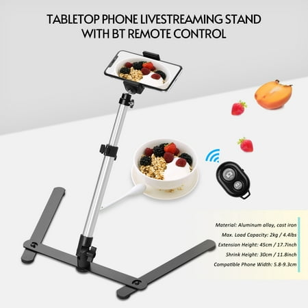 Image of Photography Copy Stand Tabletop Phone Livestreaming Stand Kit with Adjustable Phone Holder Remote Control Overhead Phone Mount Stand Tabletop Monopod Stand for 5.8-9.3cm Width Smartphones Ma