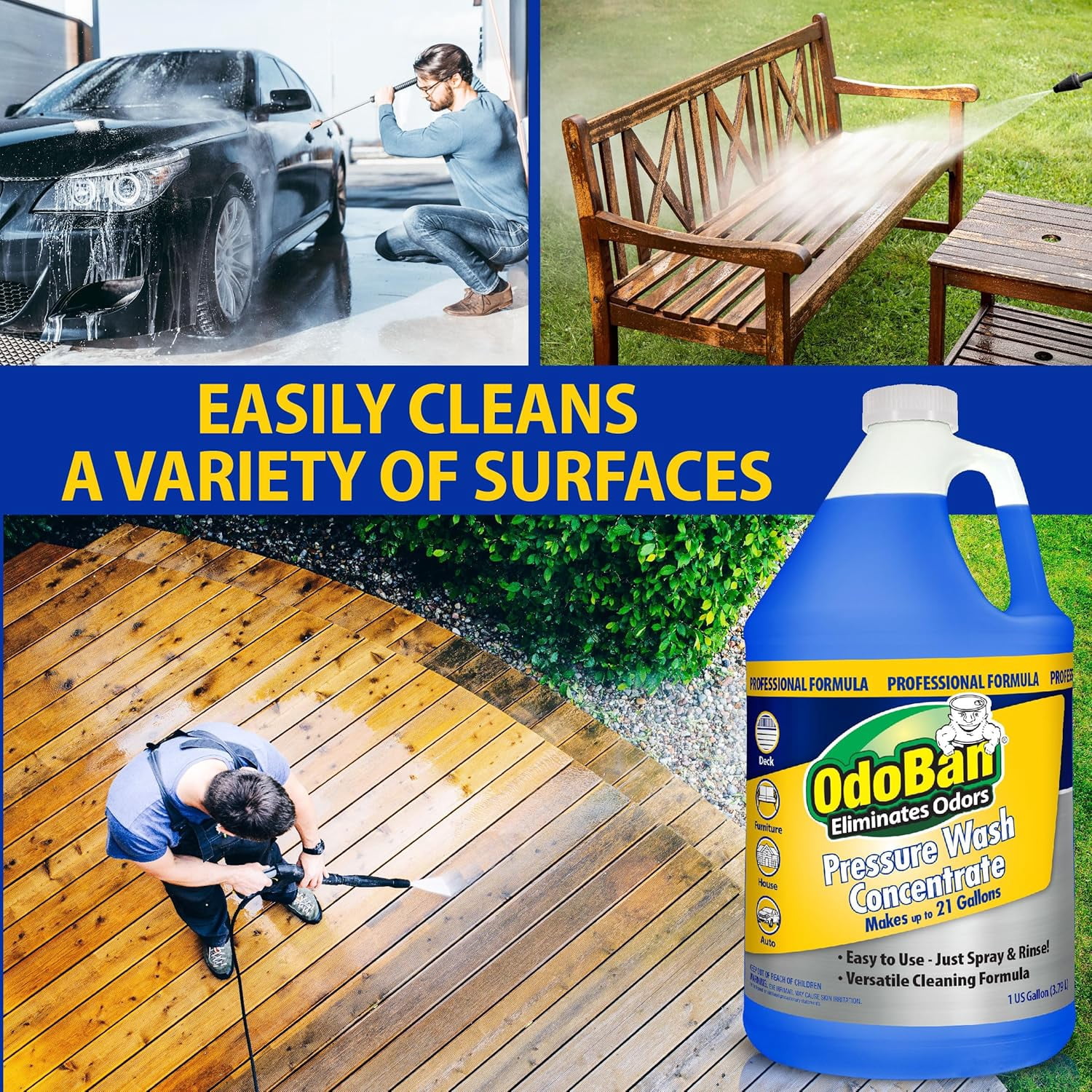 OdoBan Pressure Wash Concentrate, Detergent Cleaner for Pressure Washers, 2 Gallons