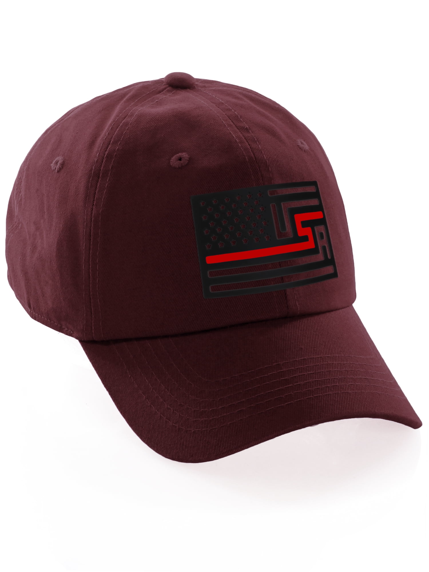 American Thin Blue Red Line Redesigned Support Serviceman Flag Baseball Hat Cap (Thin Red Line, Burgundy Hat)