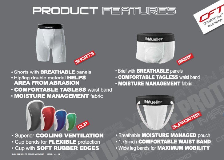 Mueller Peewee Athletic Support Brief with Flex Shield Cup, White/Green, Pewee Regular