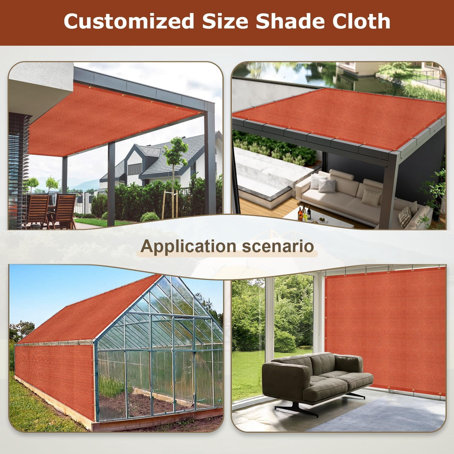 LOVE STORY Custom Size 8'x9' Terra Red Sun Shade Cloth with Grommets Pergola Shade Cover 95% UV Protection for Outdoor