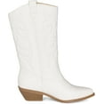 thumbnail image 3 of Ring- Women's Cowboy / Cowgirl Pull On Western Stacked Heel Mid Calf Almond Pointed Toe Boots (White PU/ L-Nude,10), 3 of 7