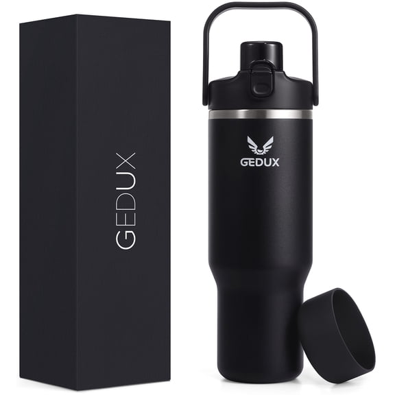 GEDUX 40oz Insulated Water Bottle with Straw, Stainless Steel Water Bottle with 2-in-1 Leakproof Lid (Straw & Auto Spout), Keeps Cold 24H Hot 12H, Leak Proof Water Bottle for Sports Travel
