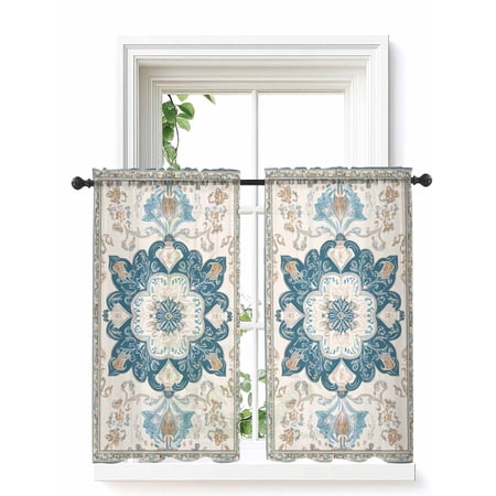 Boho Flowers Curtains 54 Inch Length, Sheer Curtains for Bedroom Living Room Window Country Neutral Chic Abstract Floral Art Rod Pocket Drapes Kitchen Curtains Small Half Window 52"x54" 2 Panels