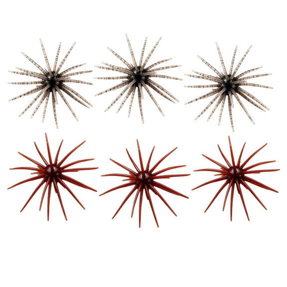 Wanfoou 6-Pack 4.33" TPE Sea Urchin Soft Baits–Multi-Tentacle Bass Lures in Flashing Red And Brown, Glow Fishing Bait