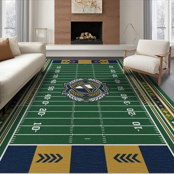 ODIKA 8'x10' Washable Area Rug Non-Shedding, Easy Care, Endzones Soccer Hockey Shaped Artificial Football Markings Field Playful for King Size Bedroom Under Bed, Master Suite