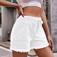 thumbnail image 4 of OKBOP Gym Shorts Women White Casual Drawstring Wide-Leg Relaxed Fit Jeans Shorts, 4 of 5