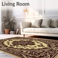 thumbnail image 2 of ODIKA 4'x6' Machine Washable Non-Slip Area Rug, Elegant Floral Medallion Hearth Decoration High Traffic Rug with Pad, Brown, 666104, 2 of 8