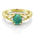 thumbnail image 2 of Gem Stone King 18K Yellow Gold Plated Silver Green Malachite and White Lab Grown Diamond 3 Stone Engagement Ring for Women | 2.08 Cttw | Oval 8X6MM | Round 2MM | Gemstone Birthstone | Size 7, 2 of 4