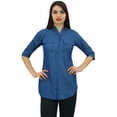thumbnail image 4 of Phagun Women's 3/4 Sleeve Blue Shirt Button Down Blouse Casual Tunic Top - 4, 4 of 9