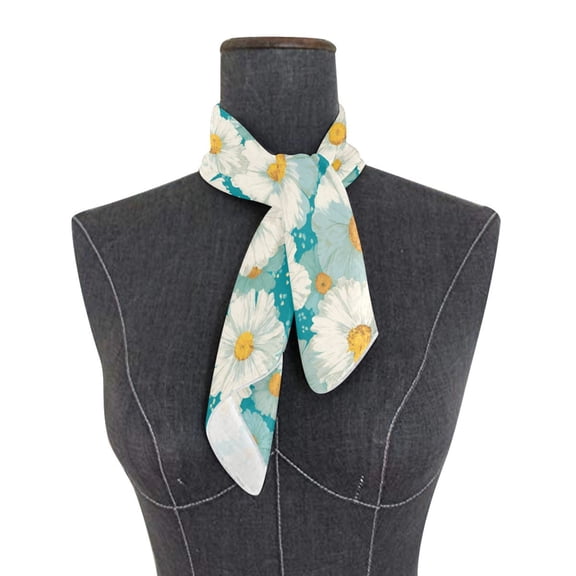 Square Scarf 24x24 Inch Summer Turquoise Flower Silky Satin Sun Protection Neck Scarf for Women Multi-Purpose Head Wrap Bandana for Hair Bag Decoration