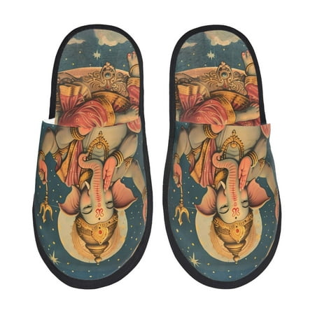 

Qokaie Celestial Ganesh Blessings Print Fuzzy Slippers for Women – Soft Plush Indoor Slippers with EVA Sole Cozy and Comfortable for Home and Travel-Medium