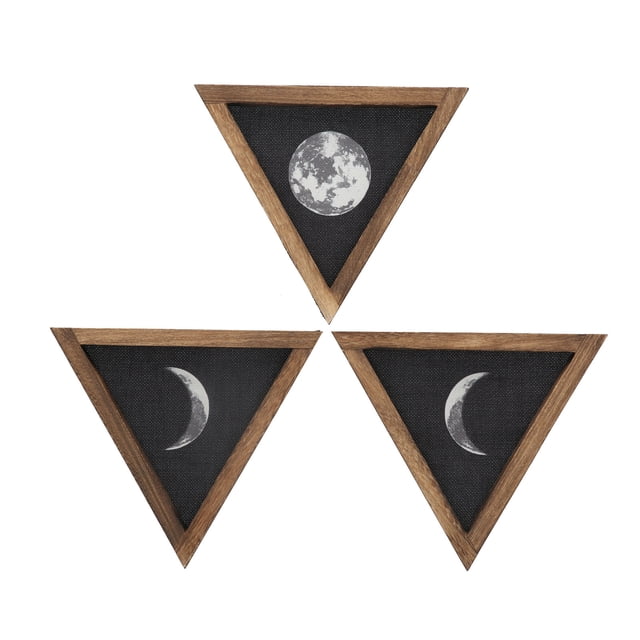 3Pcs Rustic Wall Moon Phase Decor Traingular Wall Decoration for Bedroom Living Room