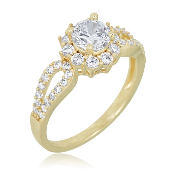 AVORA 10K Yellow Gold 0.75 Carat Simulated Diamond CZ Halo Anniversary Bridal Engagement Wedding Band Ring - Size 8