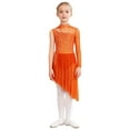thumbnail image 3 of Hansber Kids Girls Lyrical Dance Dress Gymnastics Skirted Leotard Long Sleeve Asymmetrical Modern Dance Dress Orange 6, 3 of 5