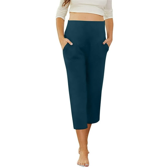 jobturf Maternity Pants for Women Over The Belly Yoga Capri Leggings Summer Breathable Trendy Petite Trousers Pregnancy Clothes S-XXL