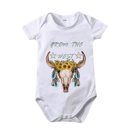 

Boys Girls Romper Cartoon Print Of Bull Head Short Sleeve Crawl Clothes Summer Solid Color 0 To 24 Months Kids Baby Clothes
