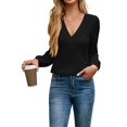 thumbnail image 2 of Womens V Neck Long Sleeve Tops Dressy Casual Fall Shirts Puff Sleeve Loose Tunic Trendy Tops Blouses Black S, 2 of 9