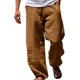 thumbnail image 1 of Pantalones casuales de lino para hombre, color sólido, sueltos, pierna ancha, talla grande, cintura baja, cordón elástico, para verano, playa, yoga marrón 2XL marrón 2XL Xishao ropa, 1 of 1