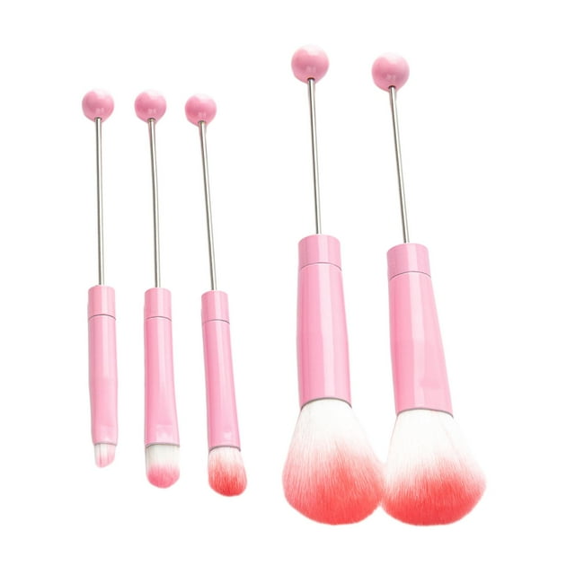 Juego de brochas de maquillaje con cuentas para sombra de ojos, 5 uds., brocha para colorete, mezcla y labios, brochas cosméticas DIY Premium para muj rosa