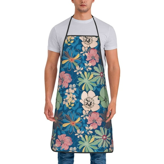 Fuzoiu Colorful Flowers Print Waterproof Apron, Kitchen Apron for Women Men Chef, Apron for Christmas Dinner Party Cooking Baking Crafting House Cleaning Kitchen