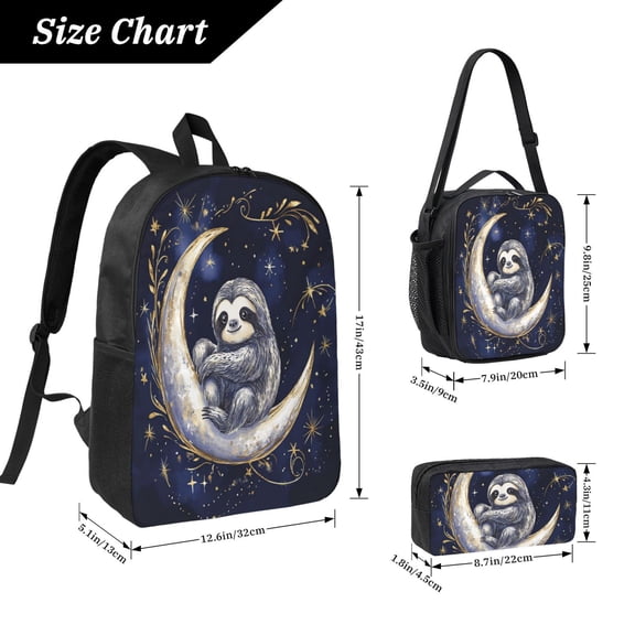 Sloth Backpack 17 Inch Set with Lunch Bag and CaseDurableTravel Bag Combo for Work Commuting Daily Use