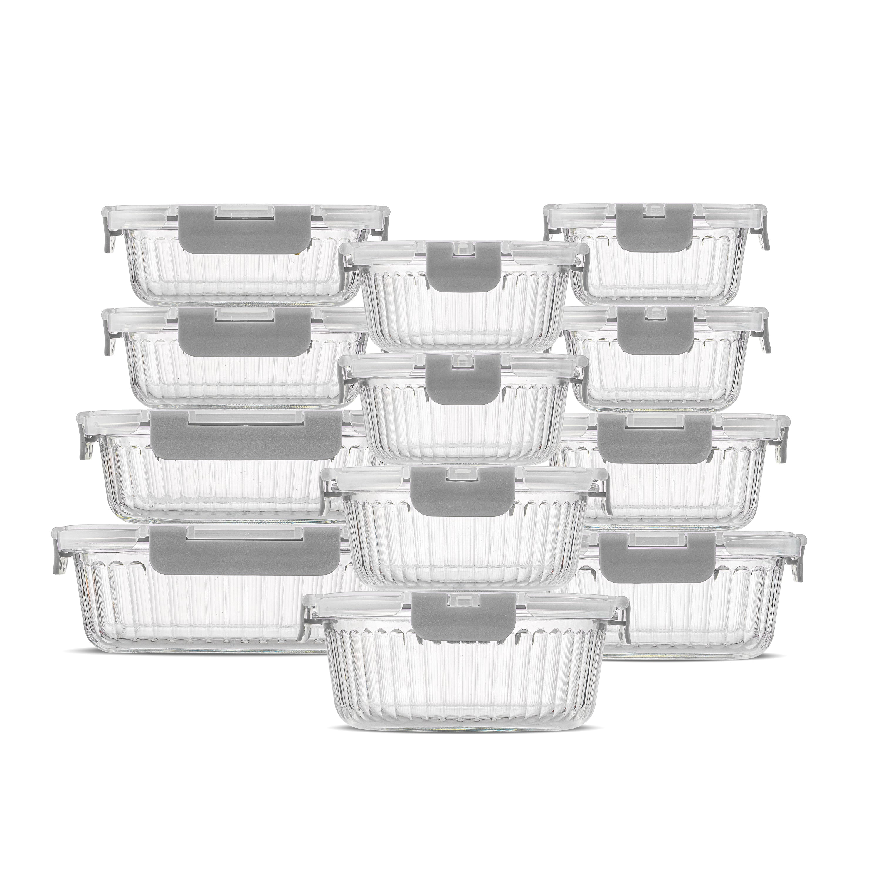 JoyJolt 24-Piece Fluted Food Storage Container Set with Lids - Gray