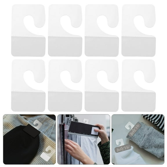 Mobestech 200Pcs Clear Plastic Hooks Self Adhesive Hanging Tabs for Retail Display and Storage Use