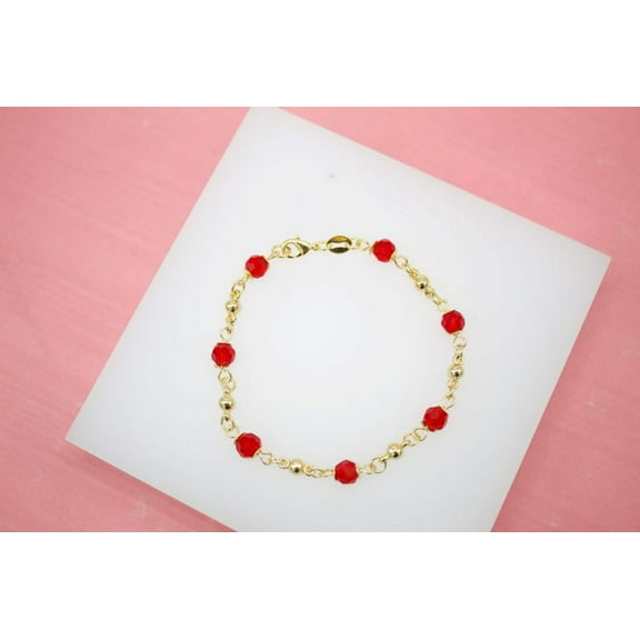 18K Gold Filled Red And Gold Bead Bracelet Chain (I105)