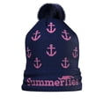 thumbnail image 3 of SummerTies Anchor Winter Hat with Pom Pom - Pink Anchors on Navy, 3 of 4