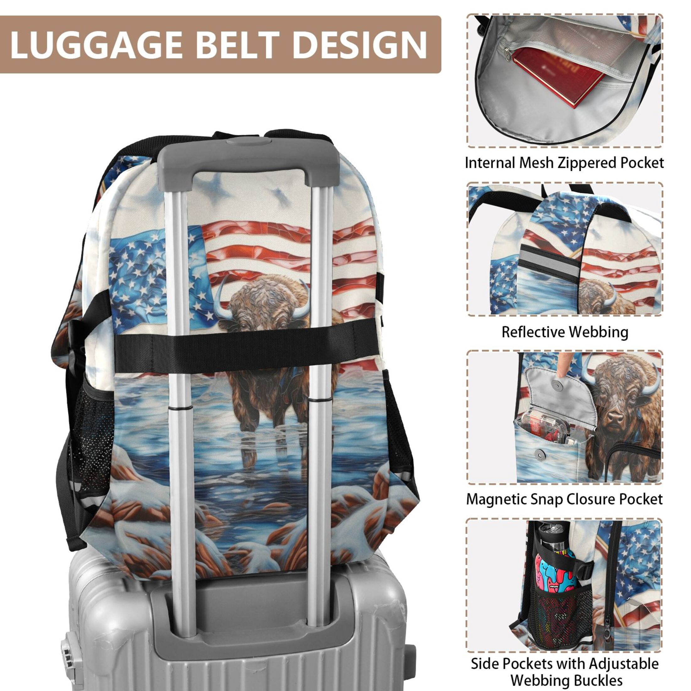 ALAZA Highland Cow America Flag Print Student Backpack School Bookbag Large Laptop Daypack Travel Bag