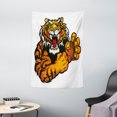thumbnail image 1 of Tiger Tapestry, Cartoon Styled Very Angry Muscular Large Feline Mascot Animal Growling Print, Wall Hanging for Bedroom Living Room Dorm Decor, 40W X 60L Inches, Black and Orange, by Ambesonne, 1 of 2