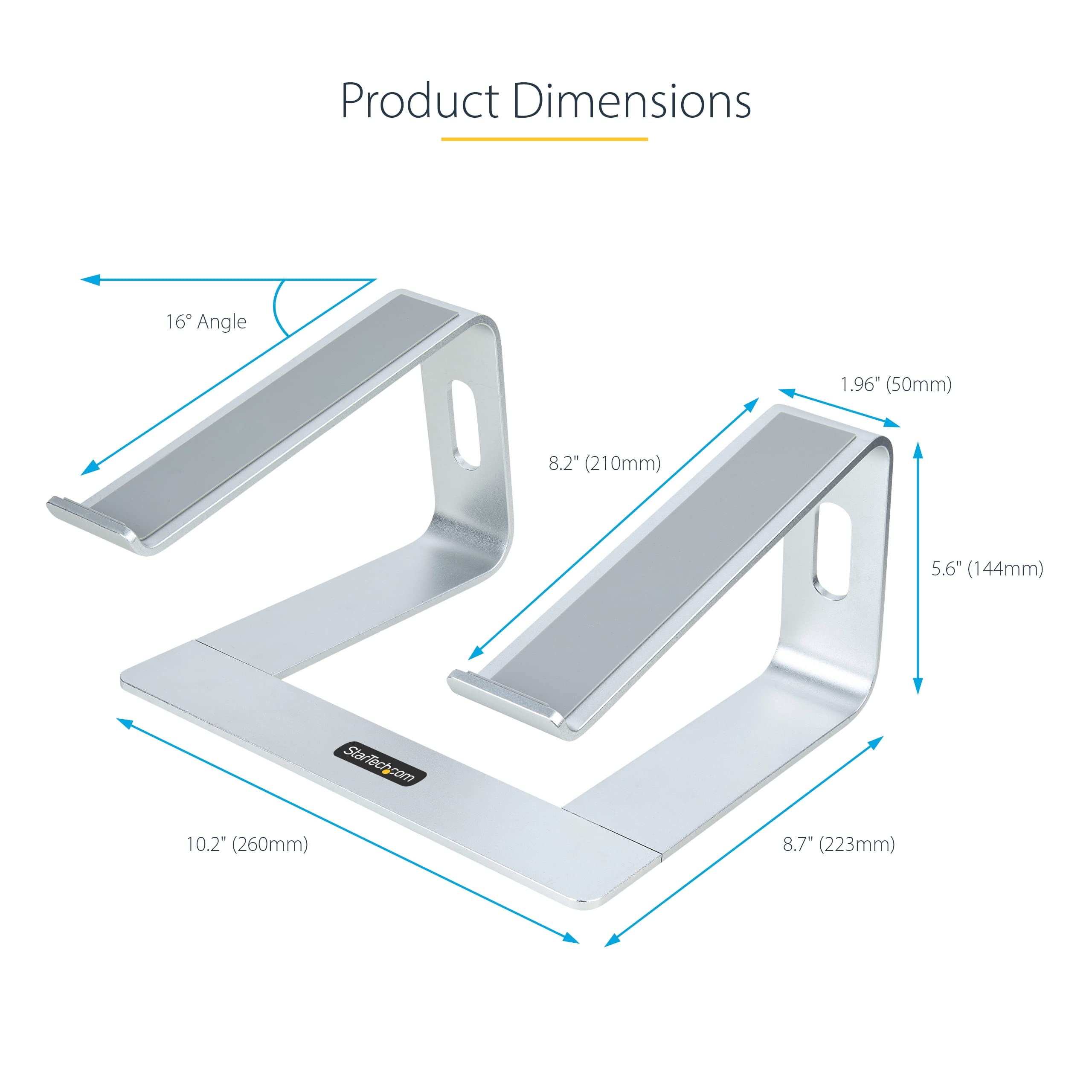 Laptop Stand for Desk, Supports 5kg / 11lb, Aluminum, Silver, Ergonomic Laptop Riser, Portable Laptop Holder for Desk (261797)