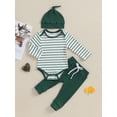 thumbnail image 2 of Bagilaanoe 3pcs Newborn Baby Girl Boy Pants Set Long Sleeve Striped Romper Tops + Trousers + Hat 3M 6M 9M 12M 18M Infant Casual Clothes, 2 of 9