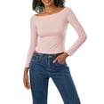 thumbnail image 3 of Yunliwuli Womenacute;s Off Shoulder Crop Tops Long Sleeve Solid Color Slim Fit T-Shirts Dressy Blouses, 3 of 10