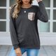 thumbnail image 3 of Blusa con retales con purpurina, cuello redondo, lentejuelas, manga larga, holgada, informal, suave, túnica para mujer, gris S, 3 of 6