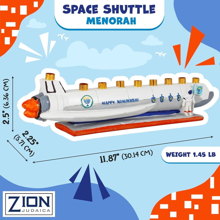 Zion Judaica Spaceship Kids Menorah, Hand Painted Polyresin photo 6